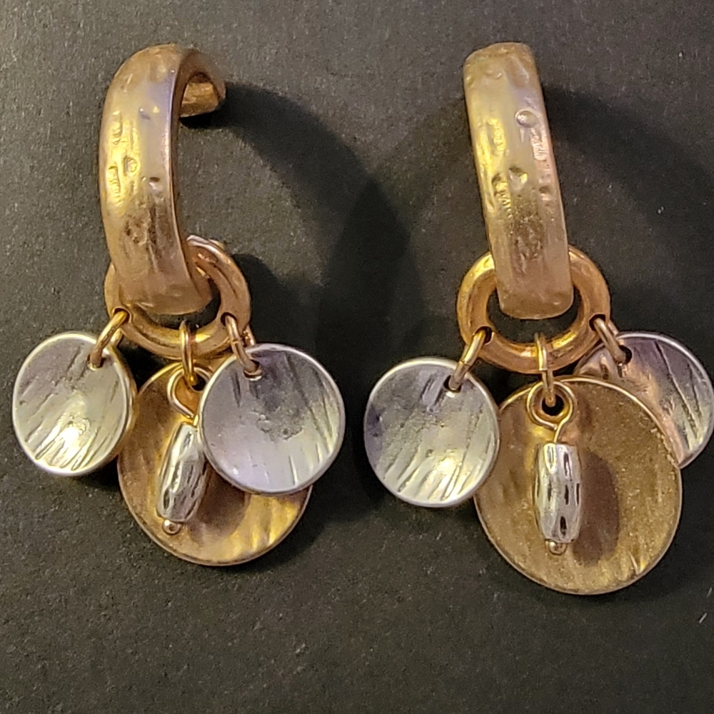 Chico's Mixed Metal Dangle Disc Hoop Earrings - Gold & Silver